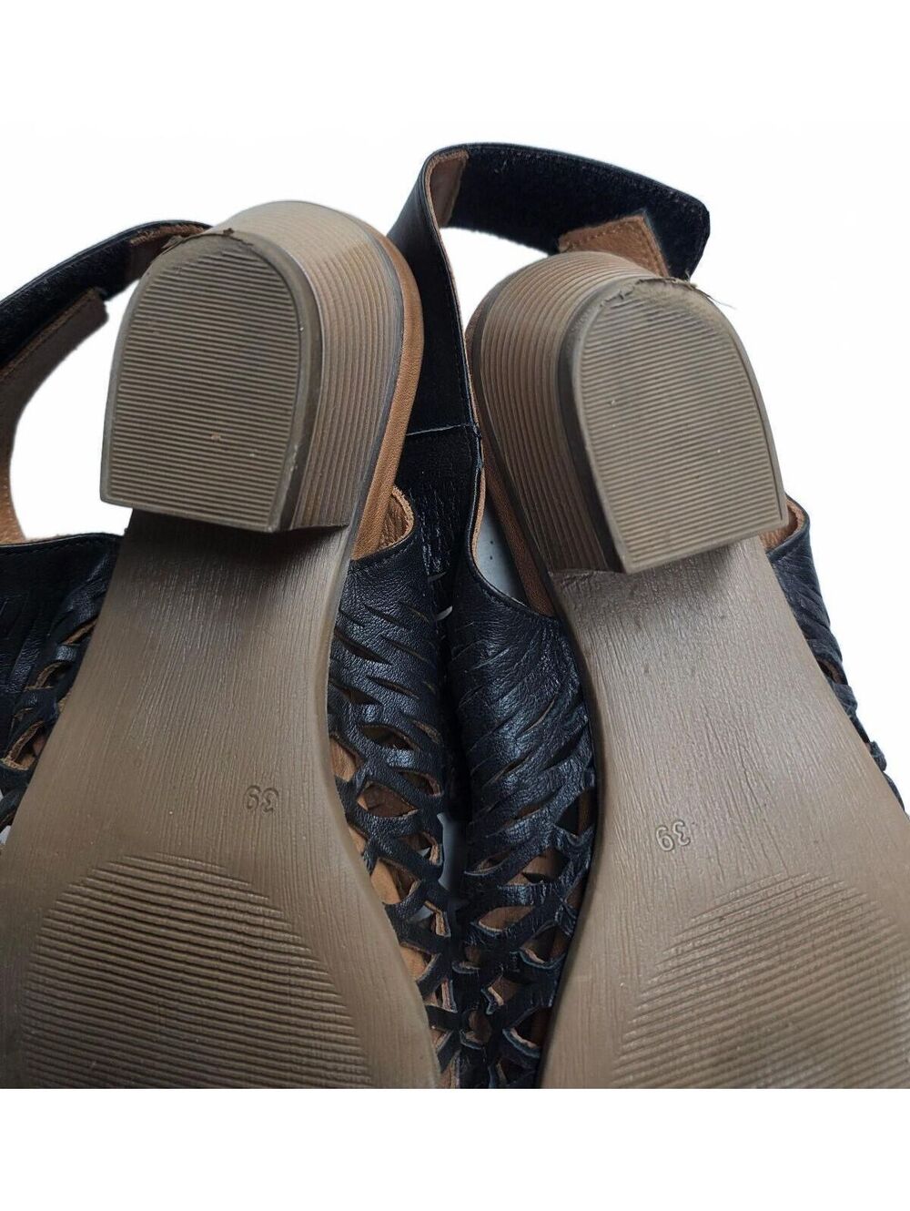 Bueno Lacey Black Leather Laser Cut Slingback Sandals Size 39 US 8.5 - Picture 7 of 12